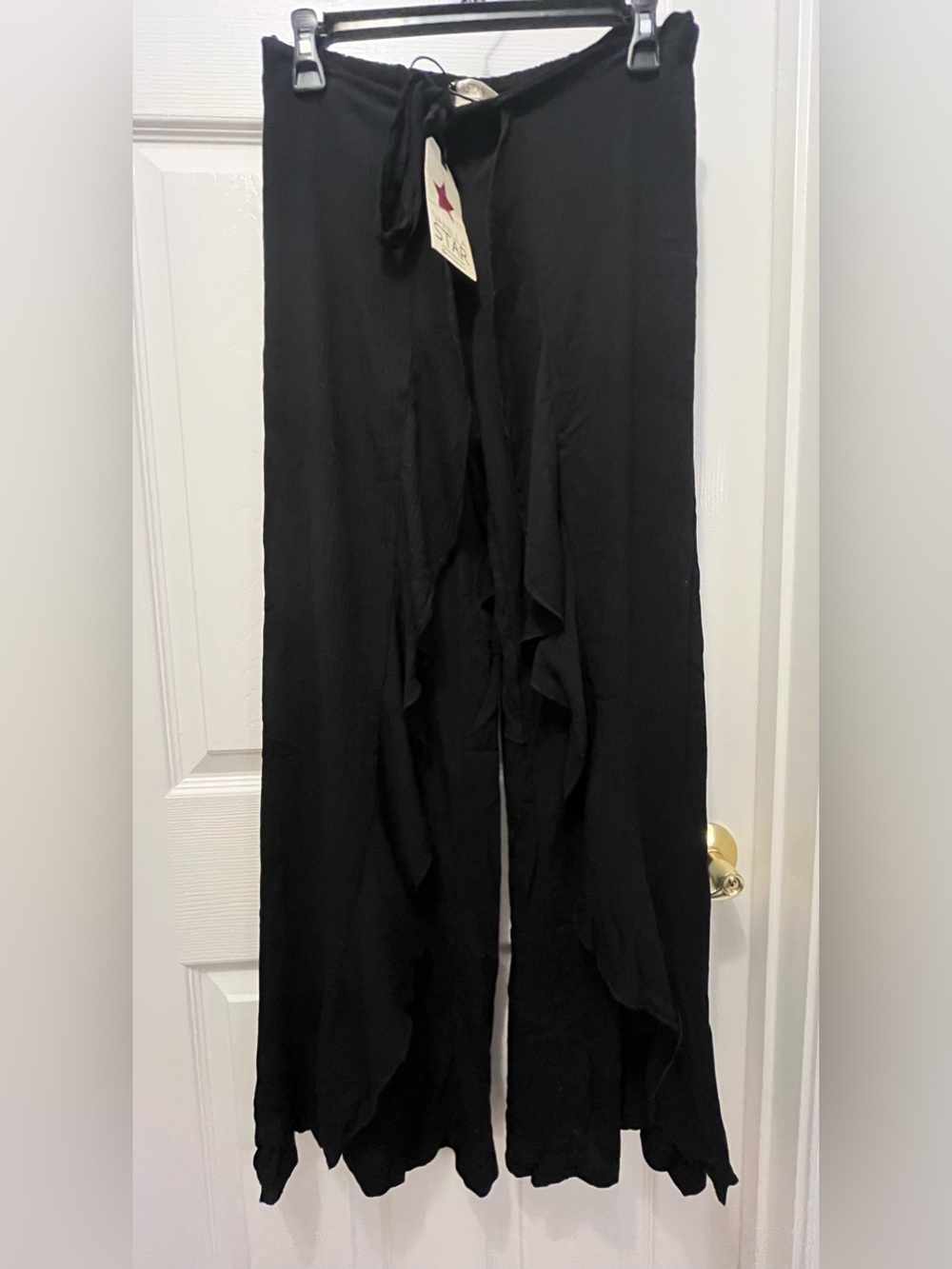 NWT Vanilla Star Black Ruffle Wide-Leg wrap Pants